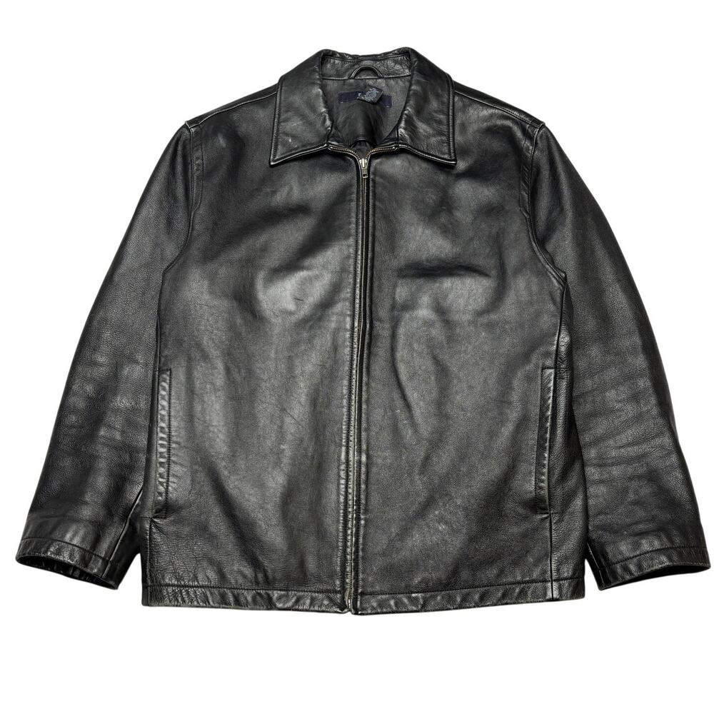 Vintage Gap Leather Jacket Men's Large Quilted Lined Black Moto Americana y2k